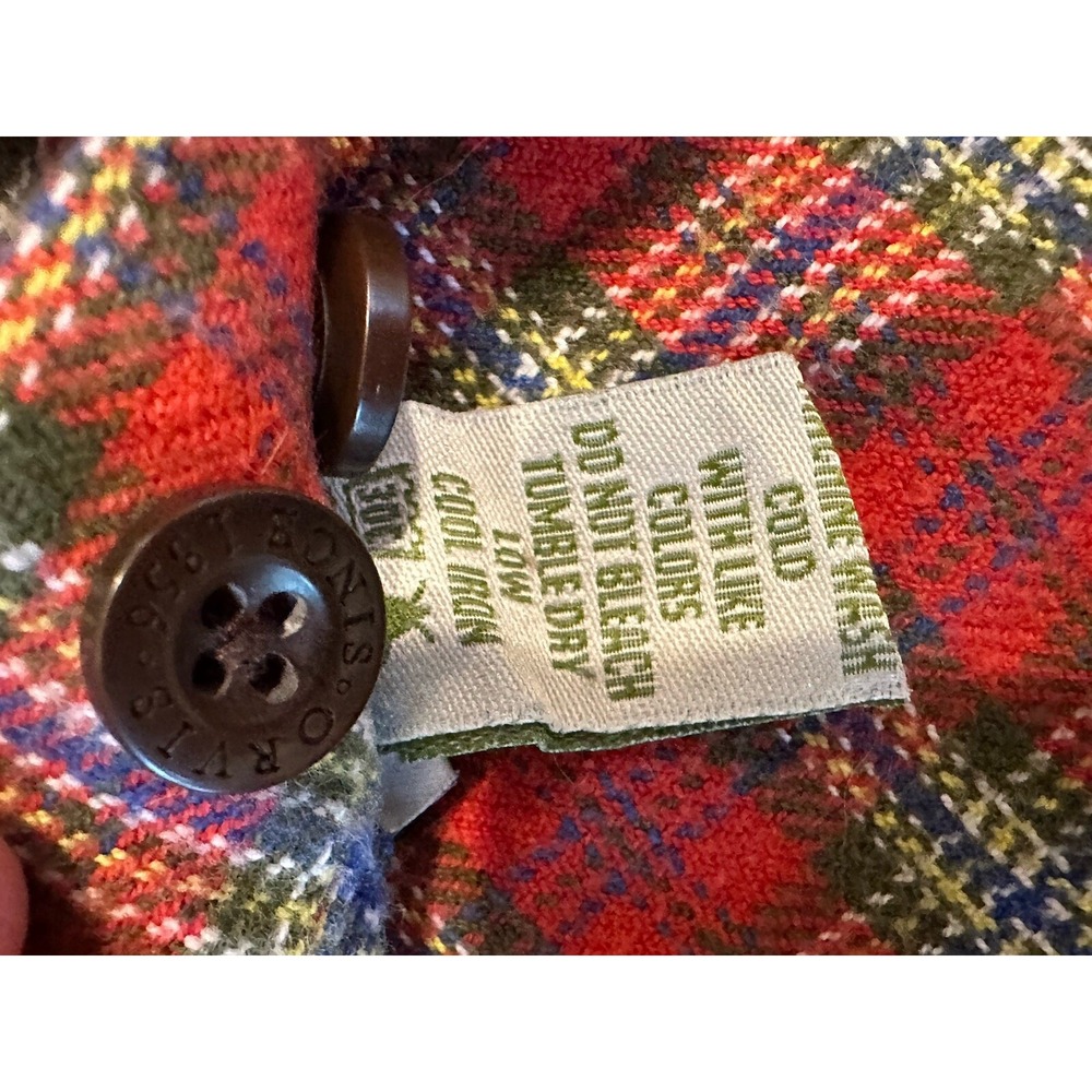 ORVIS Heavy Flannel Shirt Jacket Red Plaid Camp Shacket Pockets Cotton Mens L - Picture 8 of 10